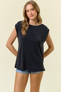 Modal Jersey Shirred Muscle Tank Blk