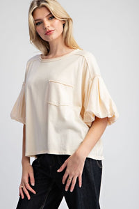 Mineral Washed Puff Sleeve Top