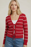 Bow Tow Front Striped Sweater Red/Ivory
