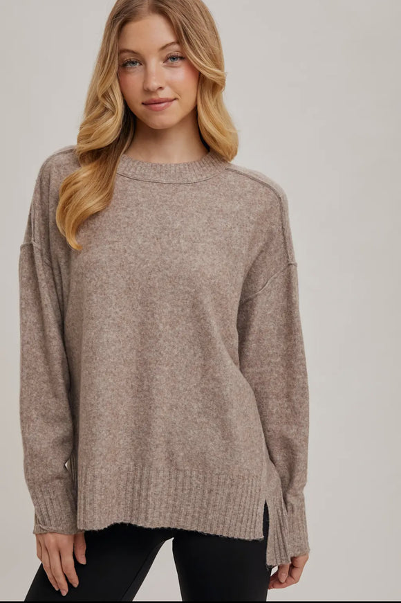 CrewNeck Drop Shoulder Sweater Latte