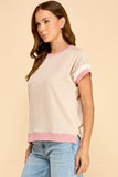 Waffle Knit Contrast Trim Top