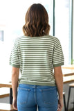 Crew Neck Half Slv Striped Sweater Sage