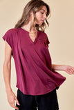 Cupro Slit Blouse w/ Pleat Detail