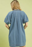 Washed Denim Mini Dress w/Contrast Thread