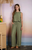 Textured Side Tie Crop Top Olive