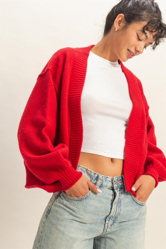 Waist Length Cardigan Red