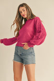 Mixed Pointelle Puff Slv Sweater