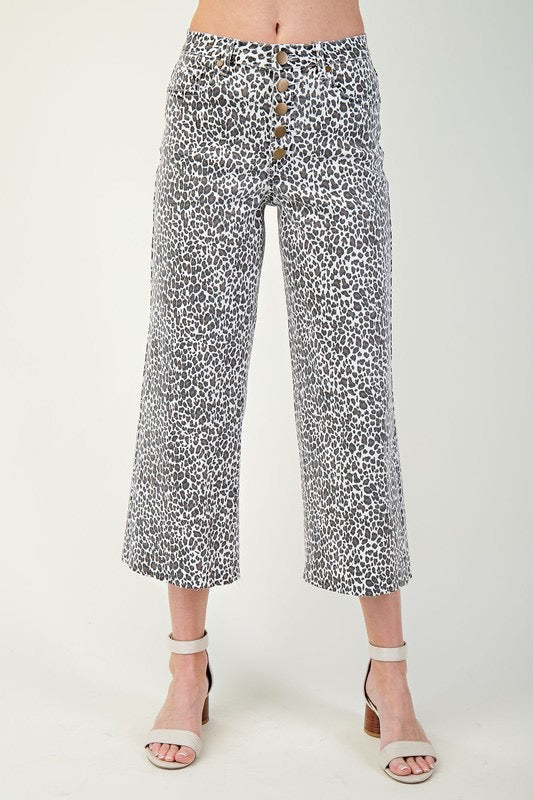 Animal Print Cropped Wide Leg Pants