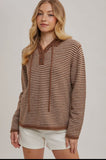Henley Stripe Hooded Sweater Brown