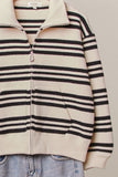 Heavy Zip Up Sweater Blk/Cream Stripes
