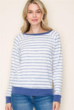 Crew Neck L/S Stripe Top Ivory/Navy