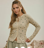 Floral Leaf Print Split Neck L/S Thermal