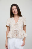 Floral Embroidery Scalloped Peplum Top