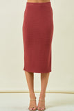 Stripe Textured Side Slit Midi Skirt Marsala