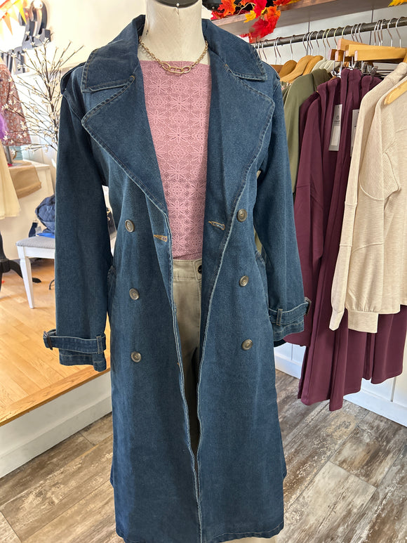 Notch Collar Denim Trench Coat