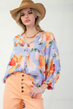 3/4 Slv Floral Blouse Iris