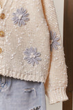 Chunky Cropped Cardigan w/ Floral Detail Ivory