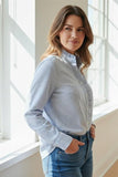 Frill Neck Stripe L/S Button Down Shirt