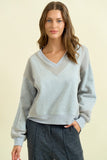 Brushed Mixed Media Vneck Sweatshirt