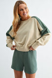 Contrast Edge Crop Sweatshirt Green