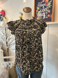 Floral Lace Yoke Blouse Blk
