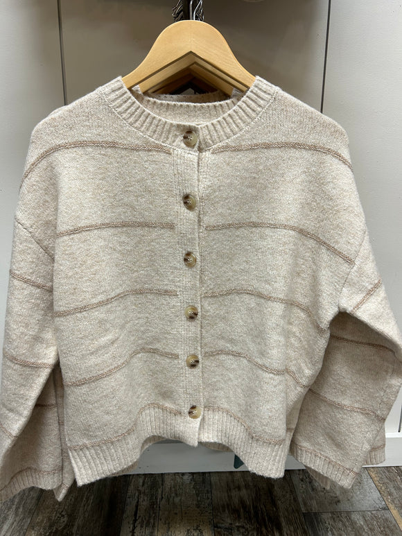 Thin Stripe Round Neck Cardigan