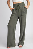 Textured Drawstring Straight Leg Pant Olive