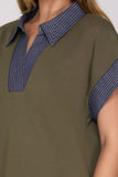 Drop Shoulder Denim Collar Dress Olive