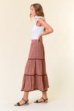 Floral Rick Rack Lace Tiered Maxi Skirt Terracotta