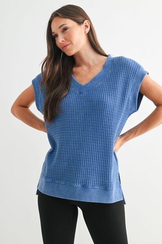Chunky Waffle Mineral Wash Tee Blue