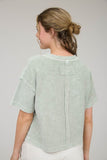 Washed Ribbed S/S Tee w/ Pocket Light Olive