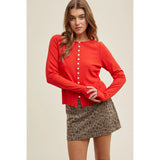 Button Up Ribbed Knit Top Red