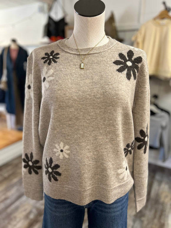 Wool Blend Floral Sweater Mocha