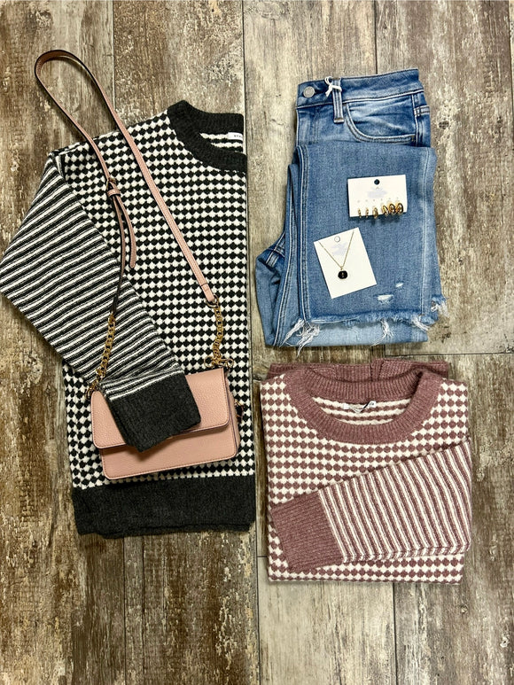 Crewneck Checkered Sweater Lavender