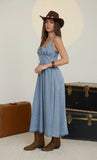 Chambray Denim Sleeveless Corset Midi Dress