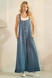 Washed Wide Leg Overalls Blue