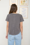 Round Neck S/S Exposed Seam Top Grey