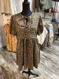 Leopard Puff Slv Tie Front Dress