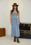 Chambray Denim Sleeveless Corset Midi Dress