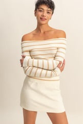 Folded Off Shoulder Stripe Top