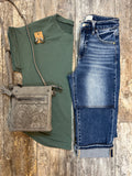 Tummy Control High Rise Crop Straight Cuff Jean
