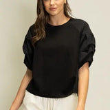 Tiered Slv Knit Top Blk