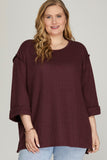 Plus 3/4 Folded Slv Knit Top Plum