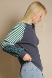 Oversized Floral Stripe Casual Top Hunter Grn