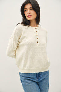 L/S Textured Cotton Henley Top Natural