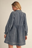 Denim Mini Dress w/ Embroidered Detail