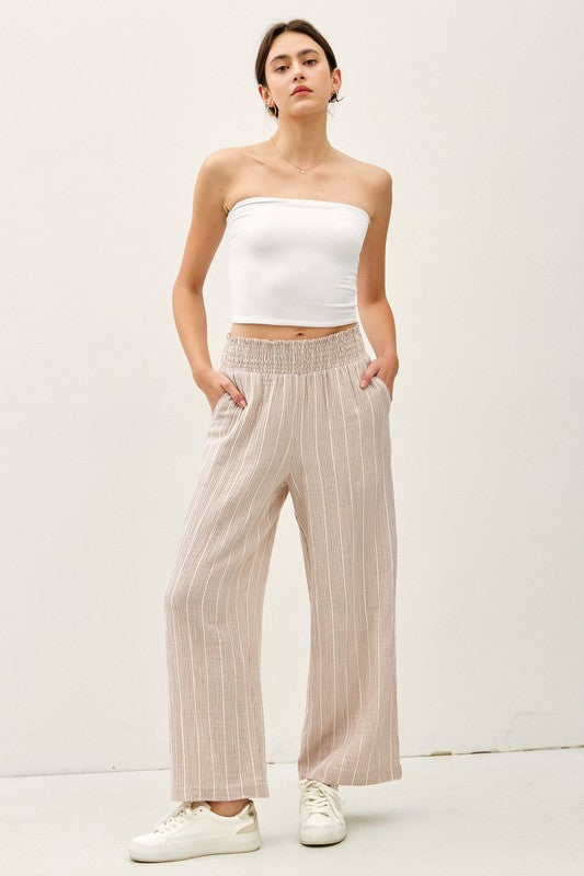 Pinstripe Cotton Gauze Flowy Crop Pant Amber