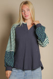 Oversized Floral Stripe Casual Top Hunter Grn