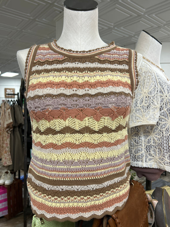 Crochet Knit Multi Color Sweater