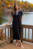 Drop Shoulder Denim Collar Dress Blk